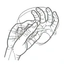 mickey mouse hands moving strings from above. The strings fall from the tips of the fingers down and are not connected tattoo design idea