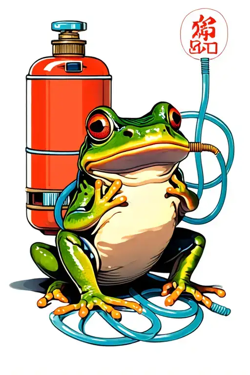 Frog with oxygen tank with hose connected to frog nose tattoo design idea