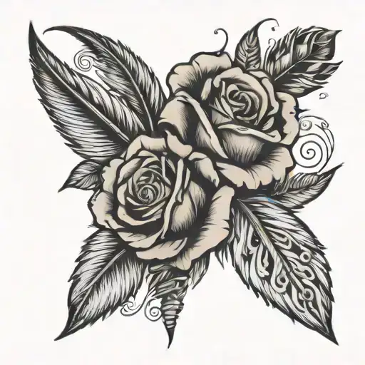 mate died roses wrapped around feather  tattoo design idea