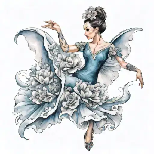 bluenonnet flower flamenco dancer tattoo design idea