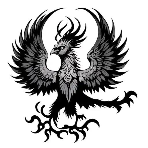 phoenix bird with some instance of shiva trishul Om and damru tattoo design idea