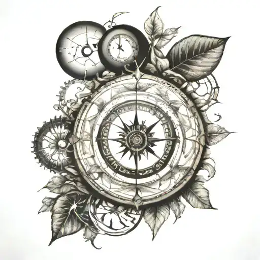 compass, lunar cycle, clock, dna, sun, tree, root tattoo design idea