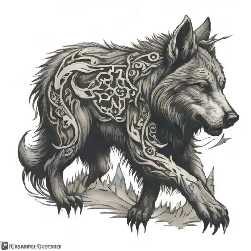 christian cross wolf and bear tattoo design idea