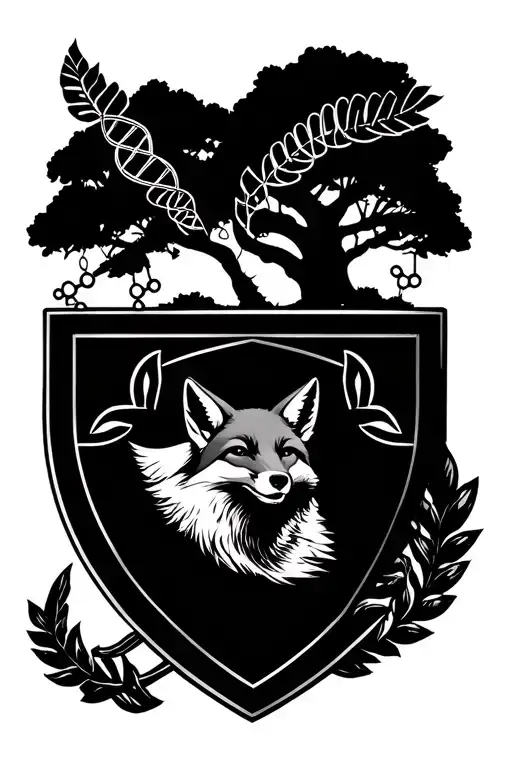 make for a tatoo. a olive tree with a dna molecule, a fox with nine tails and a shield tattoo design idea