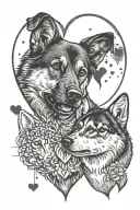 German shepherd and husky hearts surrounded tattoo design idea