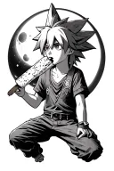 SORA FROM KINGDOM HEARTS EATING POPCICLE WITH FULL MOON tattoo design idea