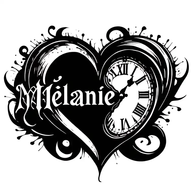 "Mélanie" clock heart tattoo design idea