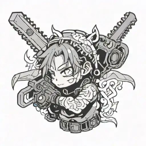 makima chainsaw man hugging plush pf tattoo design idea