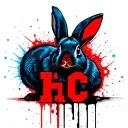 light blue red and black rabbit with the initals H C with hexagons tattoo design idea