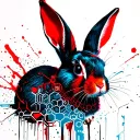 light blue red and black rabbit with the initals H C with hexagons tattoo design idea