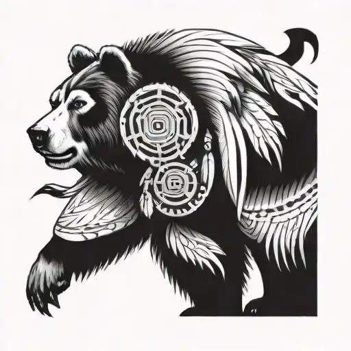 native Americans bear tattoo with om tattoo design idea