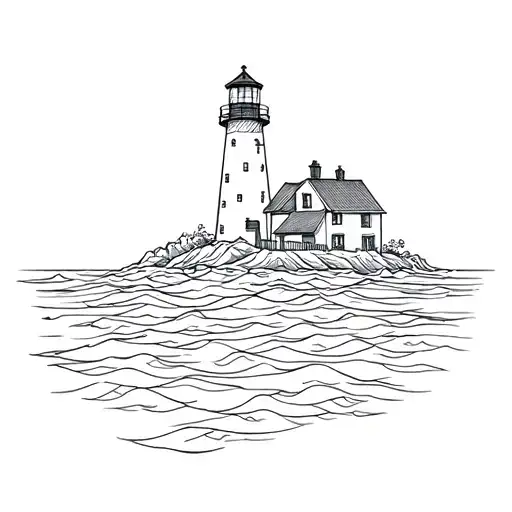 ocean with light house and salt water tattoo design idea