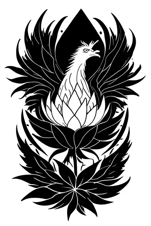 fiery Phoenix rising with lotus flowers tattoo design idea