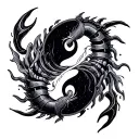 scorpio and libra zodiac in yin and yang circle with flame and air tattoo design idea