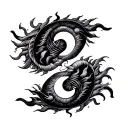 scorpio and libra zodiac in yin and yang circle with flame and air tattoo design idea
