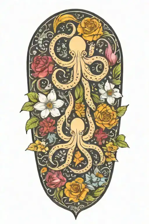 snowdrops, rose, marigold, daffodil, octopus tenticals tattoo design idea