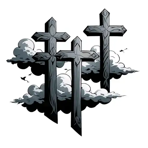 3 Crosses With Clouds tattoo design idea