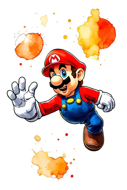 Super Mario. With his classic outfit and iconic jump. Show three lives, but only one should remain. The other two should be gone. I'll get it on my forearm, so it shouldn't be too big. tattoo design idea