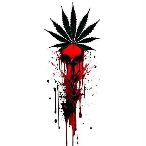 composition,marijuana leaves in the background,dripping blood tattoo design idea