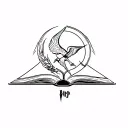 open book with hunger games Harry Potter and thriller themes  tattoo design idea
