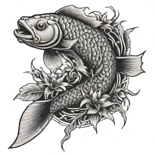 koi fish swimming through thorns tattoo design idea
