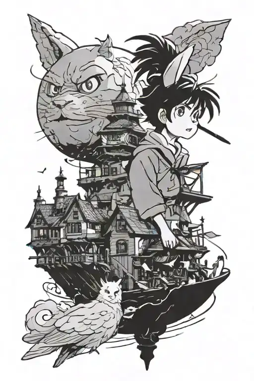 Kiki's delivery service, howl's moving castle, spirited away tattoo design idea