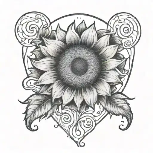 a tattoo of a sunflower heart with a cancer zodiac sign.  in memory of my dad tattoo design idea