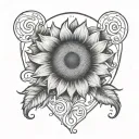 a tattoo of a sunflower heart with a cancer zodiac sign.  in memory of my dad tattoo design idea