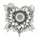 a tattoo of a sunflower heart with a cancer zodiac sign.  in memory of my dad tattoo design idea