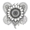 a tattoo of a sunflower heart with a cancer zodiac sign.  in memory of my dad tattoo design idea
