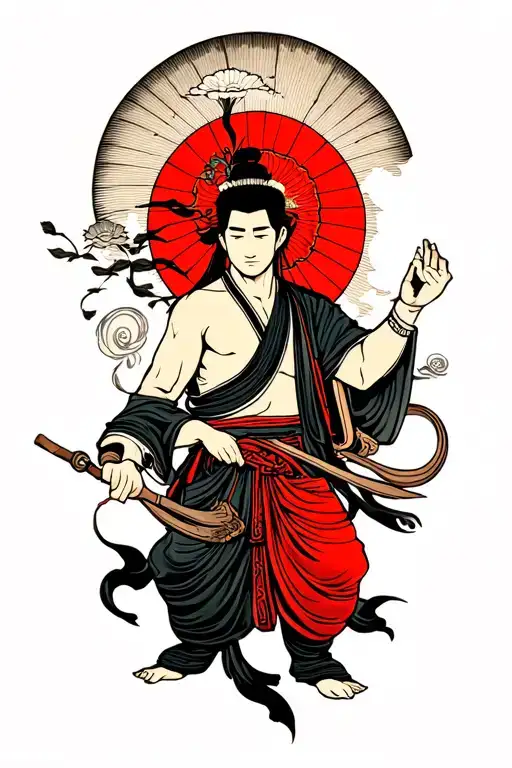 zen male traveller seeking truth and peace symbol tattoo design idea