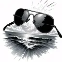  aviator sunglasses slightly tilted where the reflection is heaven (clouds, ocean, rays of light) tattoo design idea