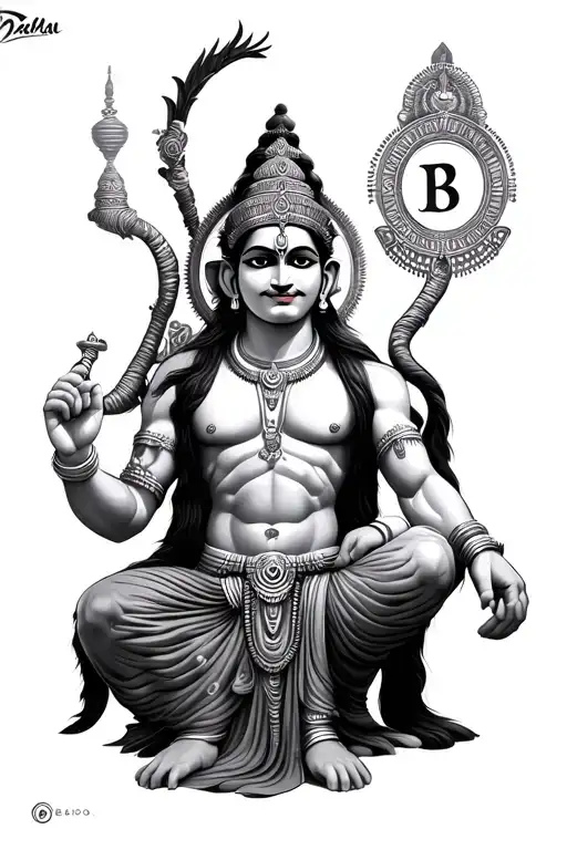 Hanuman gada futuristic with Letter B & T tattoo design idea