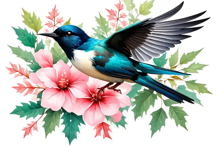 pink, snow pierce, swallow foliage that has been flying since tattoo design idea