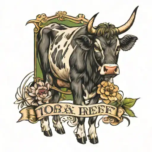 I want a tattoo that looks like a cow brand stamp that says "100% Pure Irish Beef" on the inside and "Property Of Agata" tattoo design idea