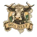 I want a tattoo that looks like a cow brand stamp that says "100% Pure Irish Beef" on the inside and "Property Of Agata" tattoo design idea