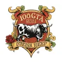 I want a tattoo that looks like a cow brand stamp that says "100% Pure Irish Beef" on the inside and "Property Of Agata" tattoo design idea