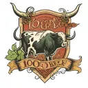 I want a tattoo that looks like a cow brand stamp that says "100% Pure Irish Beef" on the inside and "Property Of Agata" tattoo design idea