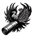 a fired shotgun shell with phoenix rising from the smoke tattoo design idea