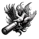 a fired shotgun shell with phoenix rising from the smoke tattoo design idea