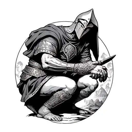 crusader kneeling giving world tattoo design idea