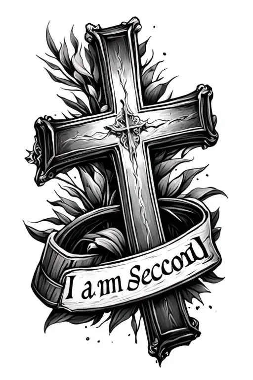 cross with "I am second" tattoo design idea