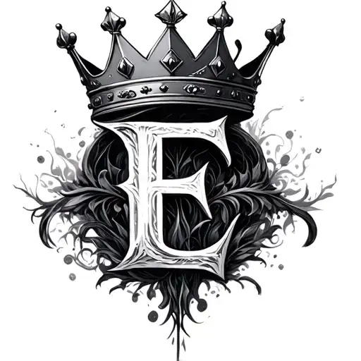 crown with a hidden letter e tattoo design idea