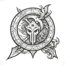 A custom symbol that represents the name BravEM. almost as if it was the symbol in a god of war game or Doom  tattoo design idea