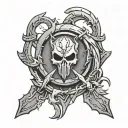 A custom symbol that represents the name BravEM. almost as if it was the symbol in a god of war game or Doom  tattoo design idea