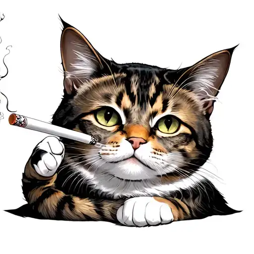 cat smoking cigarette tattoo design idea