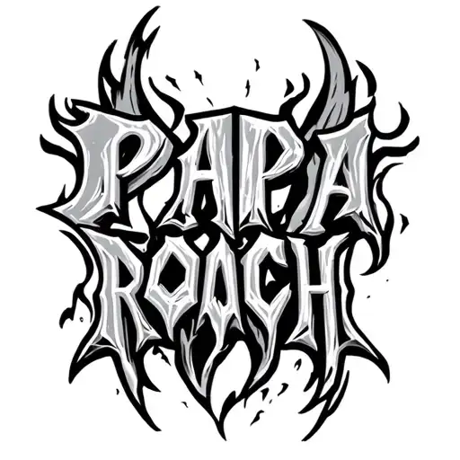 Create a black and white tattoo of the papa roach logo with shading and fine lines tattoo design idea
