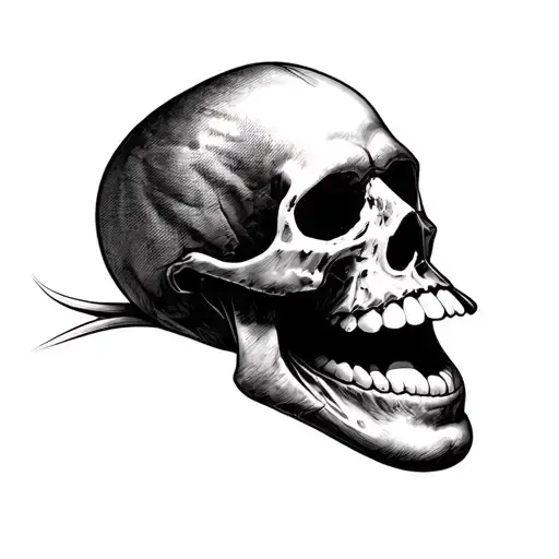 Semi-realistic tattoo design, representing a 3/4 human skull with the mouth of the Rolling Stones tattoo design idea