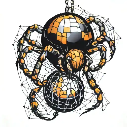 Spider hanging from a disco ball tattoo design idea