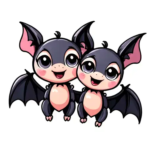 two cute female bats with big eyes that are best friends tattoo design idea